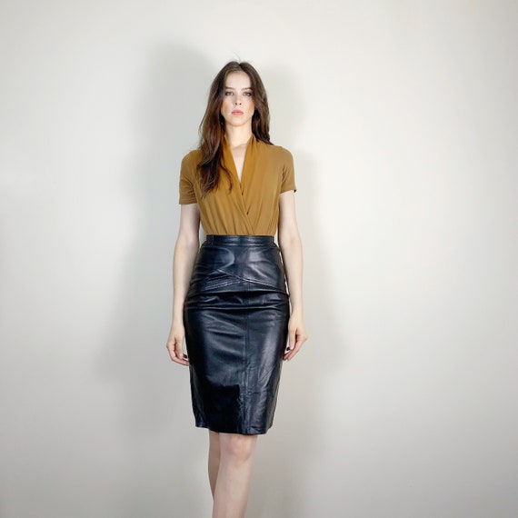 Vintage Classic Black Leather Pencil Skirt. | Etsy