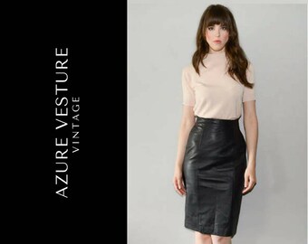 90s High Waisted Leather Skirt. 1990s Real Leather Pencil Skirt. XS Small