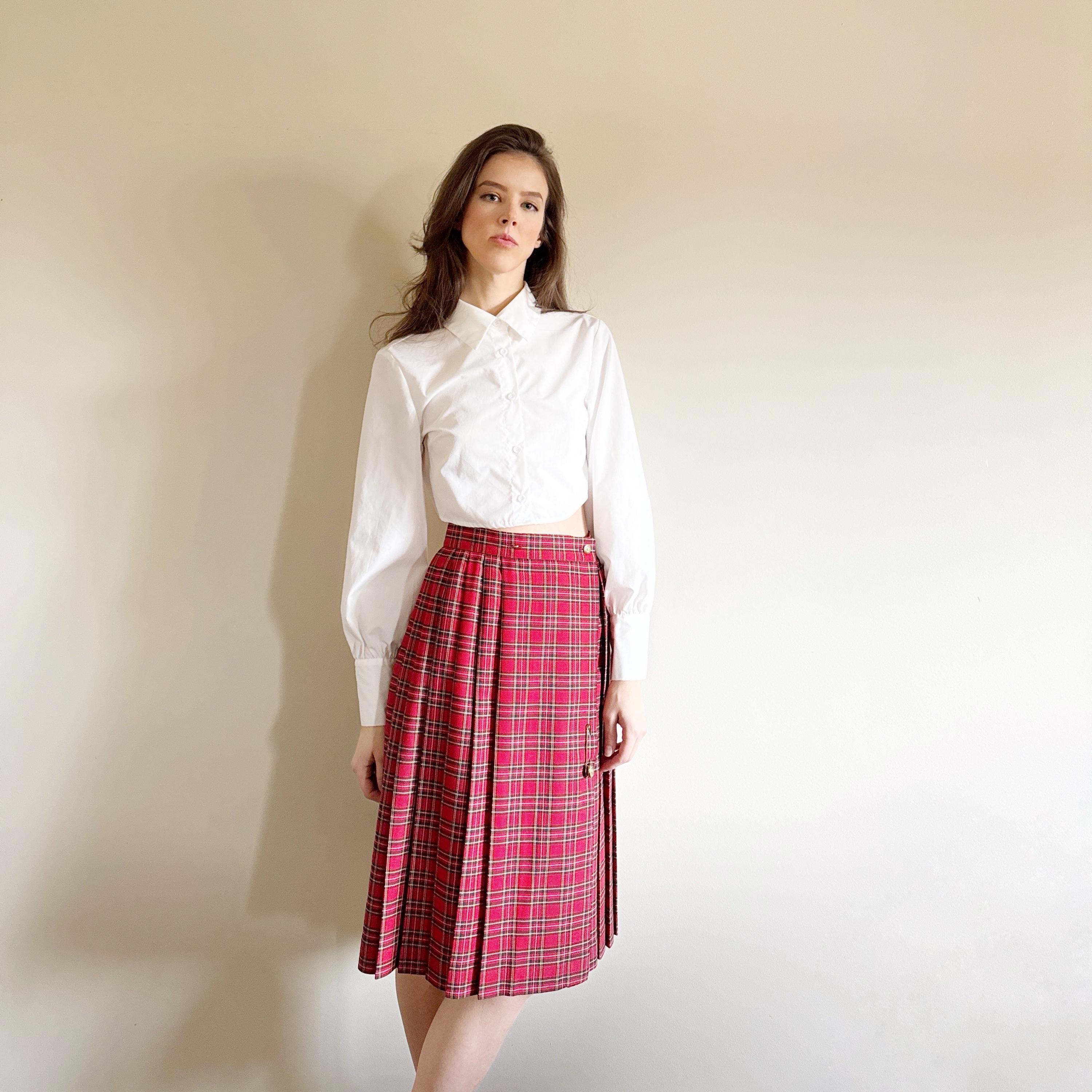 90s Plaid Pleated Midi Skirt – Gold Pin Detail, Small - Etsy