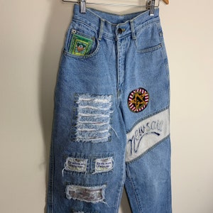 Vintage 90s high waisted patch jean. High Rise 1990s fly girl retro mom jeans. image 4