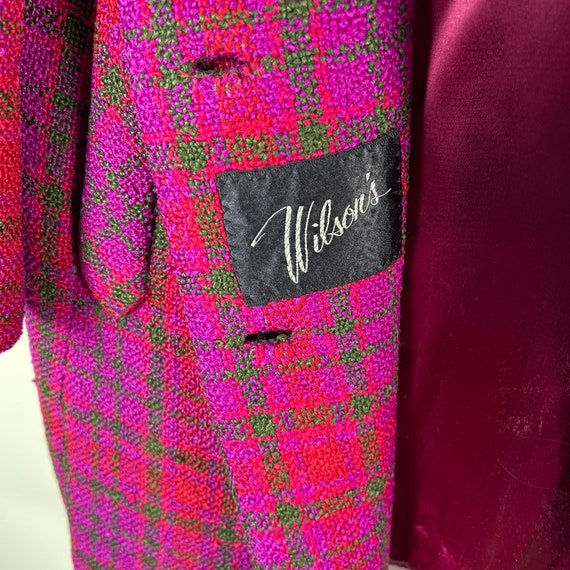 Vintage 60s 70s tweed plaid coat in magenta purpl… - image 8