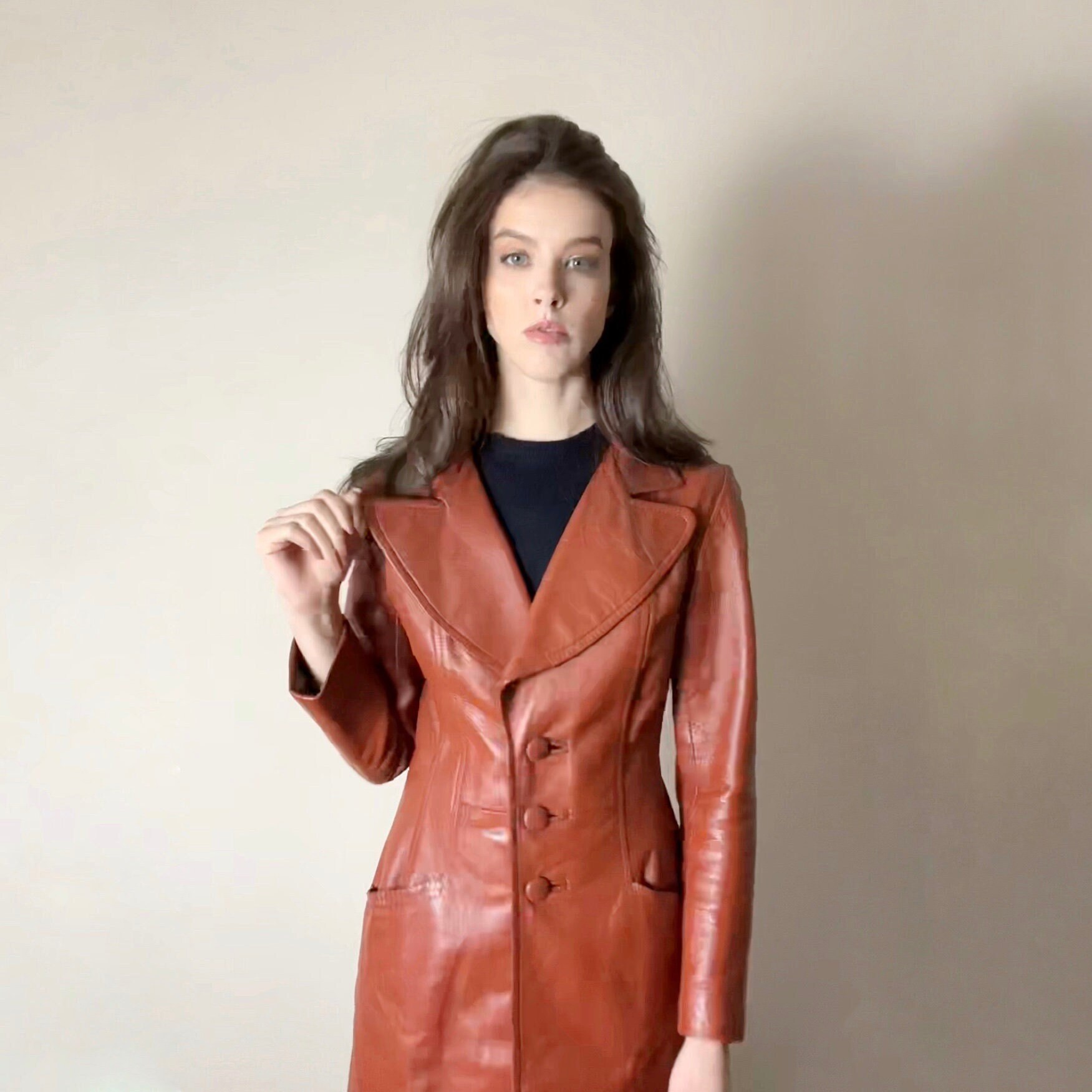 Cognac Leather Coat - Etsy