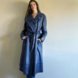 Vintage 1970s Blue Leather Trench Coat. Real Leather Jacket. - Etsy