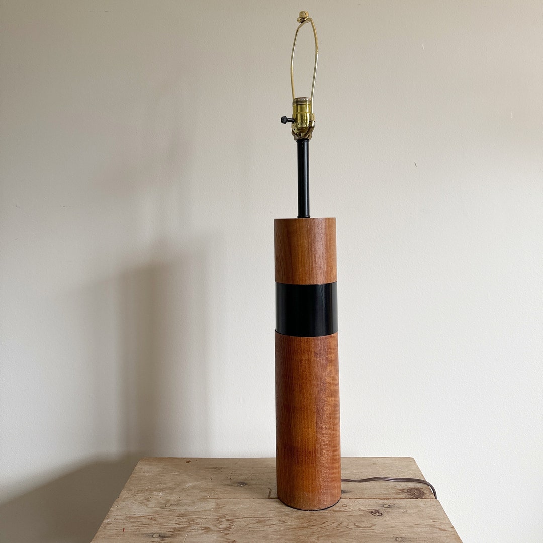 MCM Teak Wood Cylindrical Tall Table Lamp. Mid Century Modern Home ...