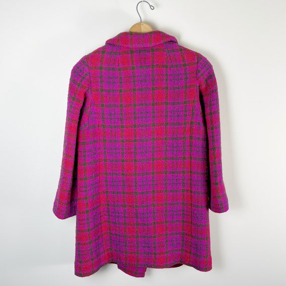 Vintage 60s 70s tweed plaid coat in magenta purpl… - image 5