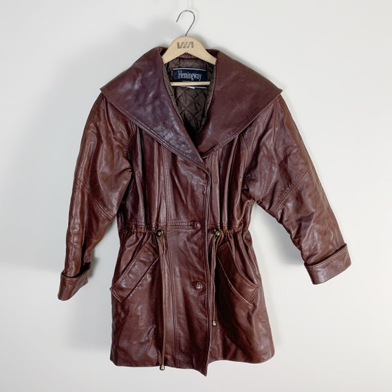 Vintage 90s leather jacket with cinch waist and h… - image 5