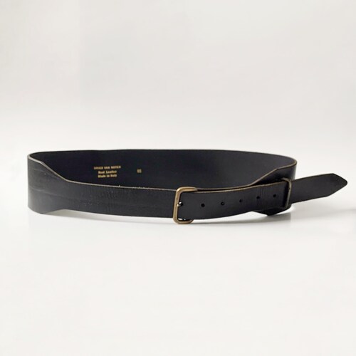 Vintage 2000s designer Dries Van Noten wide belt. Y2K Black leather belt.