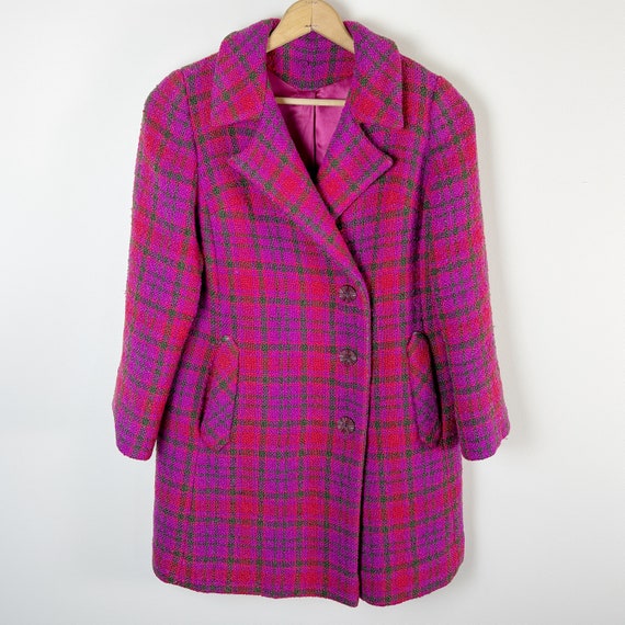 Vintage 60s 70s tweed plaid coat in magenta purpl… - image 4