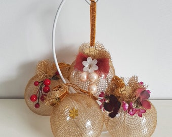 Handmade Gold Mesh Christmas Baubles-Set of 4