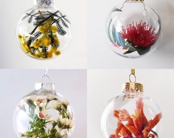 Set of 4 Australian Native Flowers Christmas Baubles - Artificial Flower Baubles - Australian Christmas Decorations
