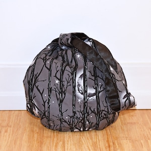 Halloween Knot Bag - Night Forest and Black Satin - Reversible  -  Medium