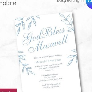 Classic Blue Baptism Invitation, Editable Blue Christening Invite, Elegant Baptism Invite, Baby Boy Baptism