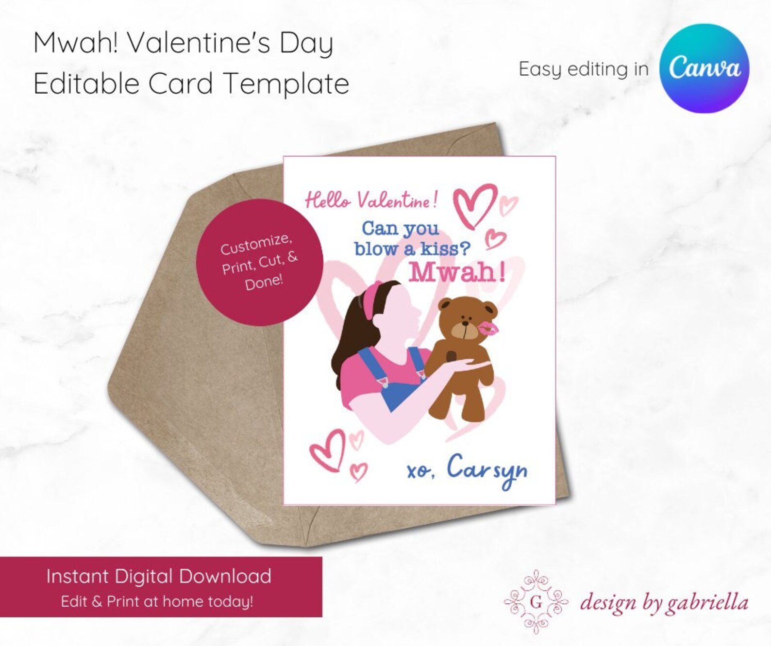 Editable Ms. Rachel Valentine's Day Cards, Blow a Kiss (canva Template ...