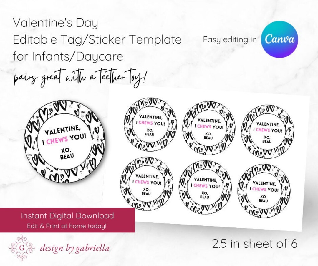 Editable Valentine's Day Gift Tag for Baby/daycare, Valentine I Chews