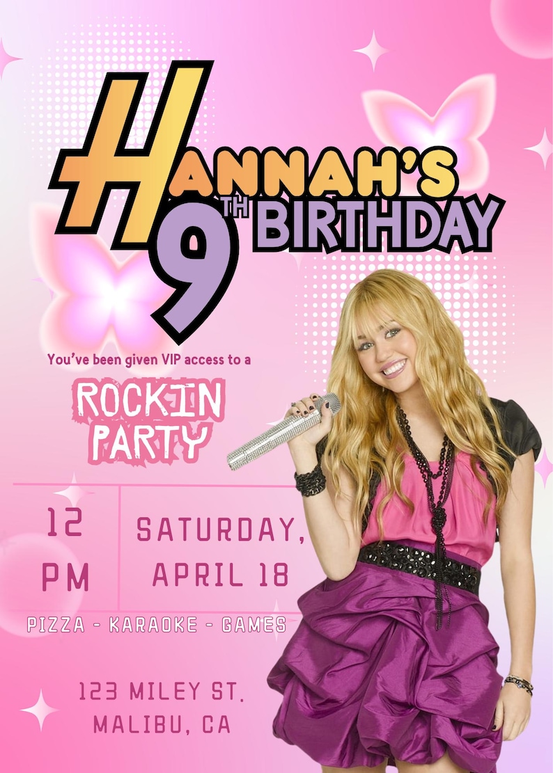 Hannah Montana Invitation Template Editable Canva Invite Y2K Party