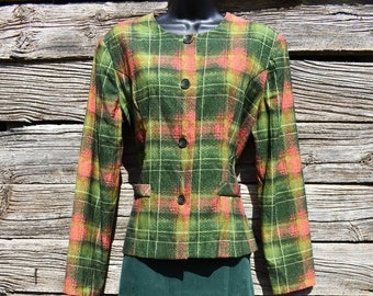 Vintage 1980's Gotham Square Green and Red Skirt and Blazer Suit Set