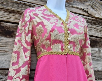 Vintage 1960s Handmade Pink and Metallic Gold Dress