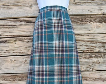 Vintage 1970s Blue Plaid Wool Pencil Skirt by Joyce Sportswear