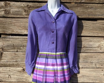 Vintage 1960's Striped Purple and Green Cotton Dress