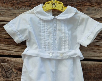 Vintage White Baby Onesie with Eyelet Trim