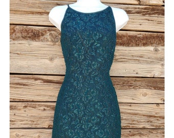 Retro Vintage 1990s Green Gunne Sax Metallic Mini Dress
