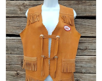 Vintage 1960s / 1970s Deer Leather Fringed Vest with Patches