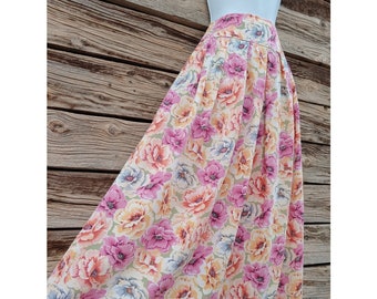 Vintage 1980s / 1990s Floral Skirt from Charter Club by Jane Justin -  Pink, Yellow, Green and Blue Pastels