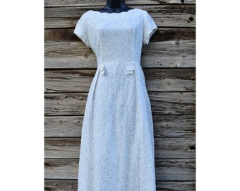 Vintage 1950s Handmade White and Silver Lace Dress