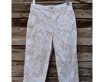 Retro Vintage 1990s Bill Blass Jeans Toile Capris - White and Tan