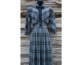 Vintage 1950s Plaid Dress by Georgiana Frocks - Grey, Black, and White