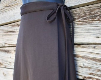 Vintage 1970s Brown Polyester Tie Waist Wrap Skirt