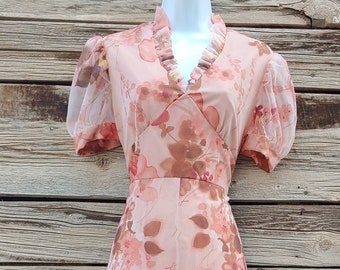 Vintage 1970s Handmade Dress, Pink and Brown Floral Bridesmaid Dress - 2 of 2  Matching