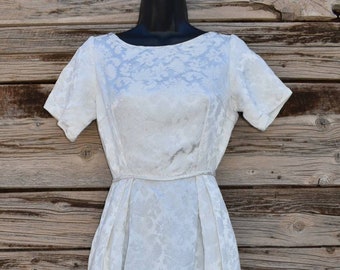 Vintage Late 1950s Handmade White Brocade Dress