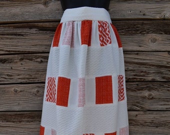 Vintage 1960s Handmade Patchwork Maxi Skirt - White and Red