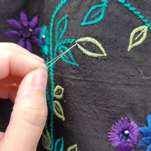 Retro Vintage 1990s Coldwater Creek Beaded Floral Jacket, Blouse or Overshirt Black and Purple image 6