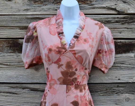 Vintage 1970s Handmade Dress, Pink and Brown Flor… - image 2