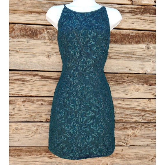 Retro Vintage 1990s Green Gunne Sax Metallic Mini Dress