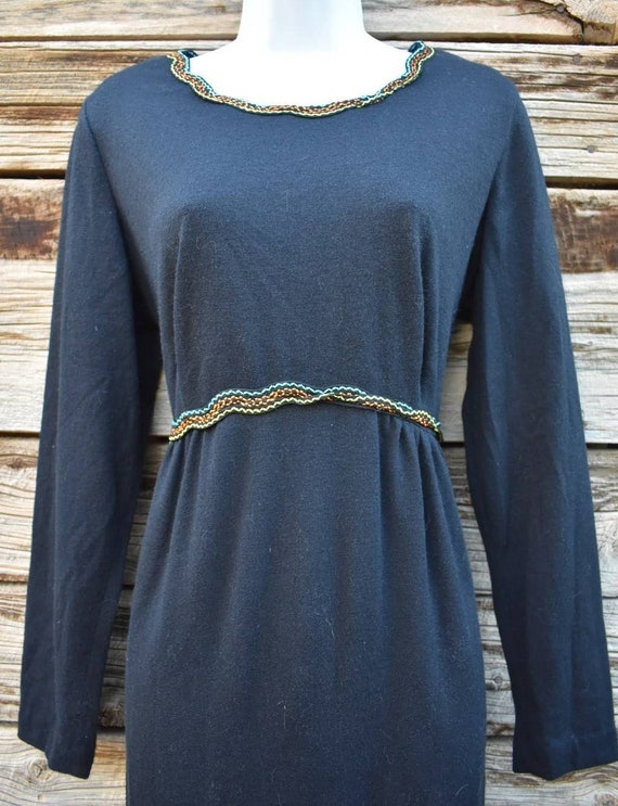 Vintage 1960s / 1970s Longsleeve Black Maxi Dress… - image 2