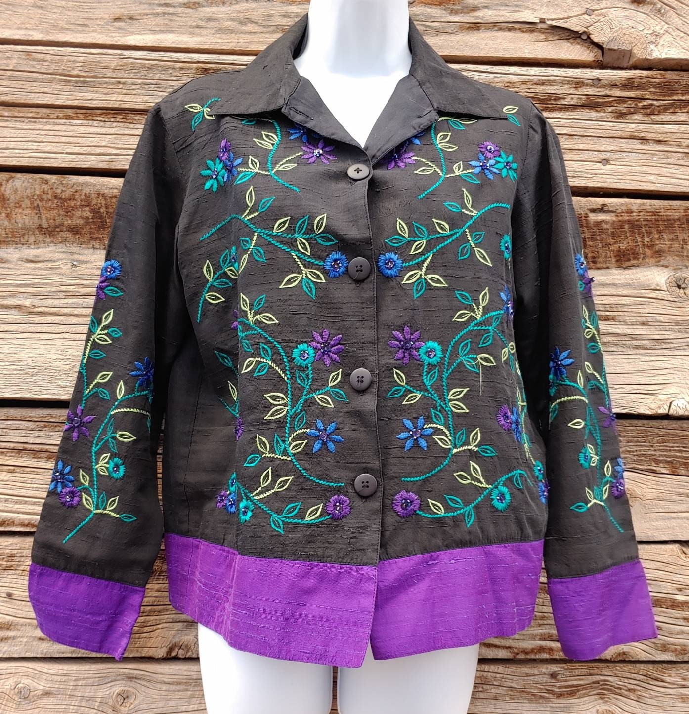 Coldwater Creek 花柄刺繍ジャケット PLサイズ　古着 86c61920c8089696e4bccc51798e7b