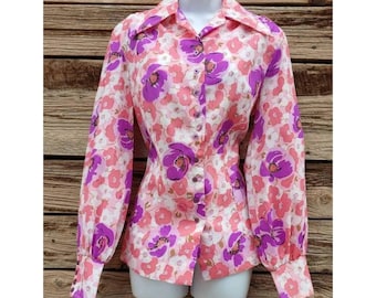 Vintage 1960's / 1970's Panhandle Slim Pink Floral Button Up Shirt