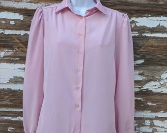 Vintage 1980's Tailored By Harlan Pink Silky Blouse