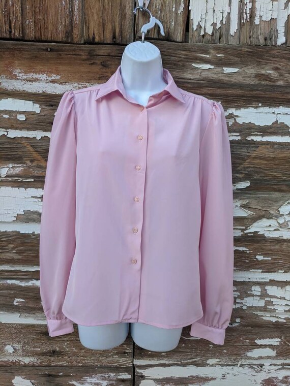 Vintage 1980's Tailored By Harlan Pink Silky Blous