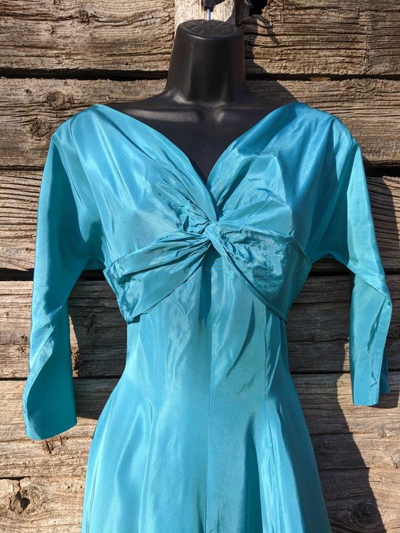 Vintage 1950's R&K Original Teal Blue Satin Party… - image 3