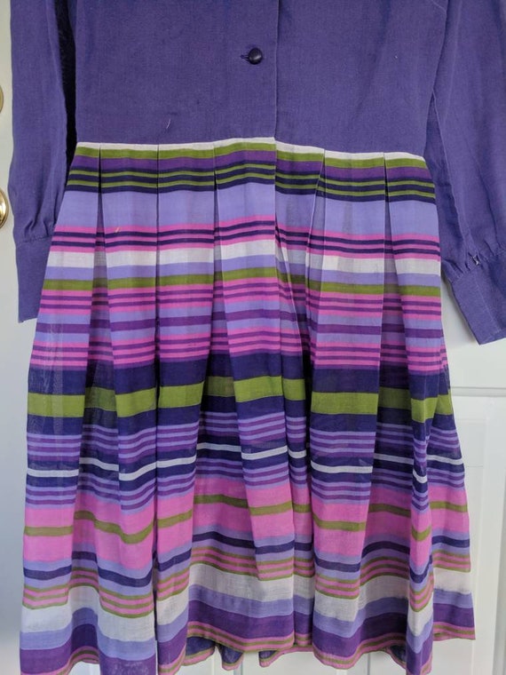 Vintage 1960's Striped Purple and Green Cotton Dr… - image 3