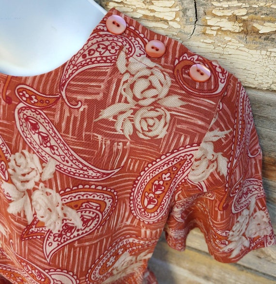 Retro Vintage 1980s / 1990s Silky Orange Blouse b… - image 3