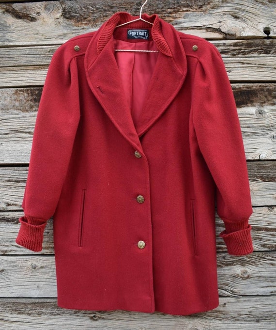 Vintage 1980's Red Wool Button Up Coat by Portrait