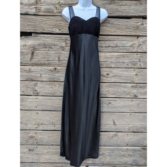 Retro Vintage 1990's Black Velvet and Satin Gown … - image 1