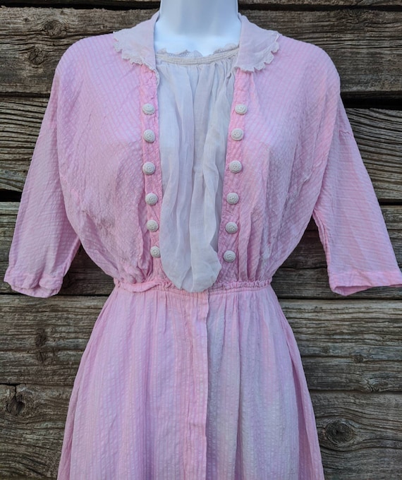 Rare Antique 1910's Pink Cotton Day Dress