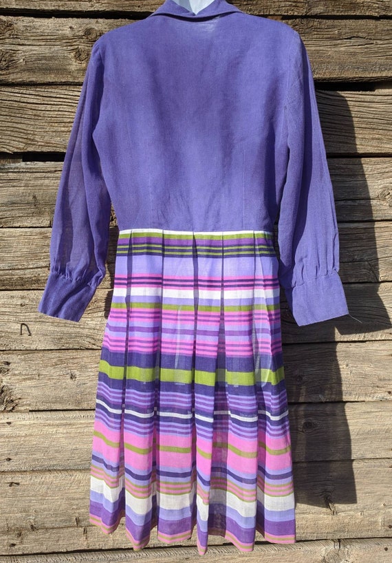 Vintage 1960's Striped Purple and Green Cotton Dr… - image 5