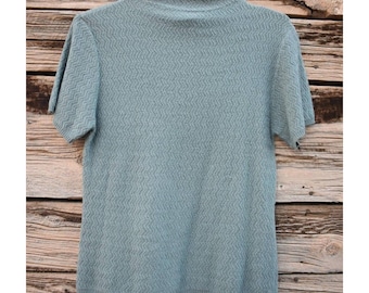 Vintage 1990s Blue Textured Knit Mock Neck Sweater by Crossing Pointe
